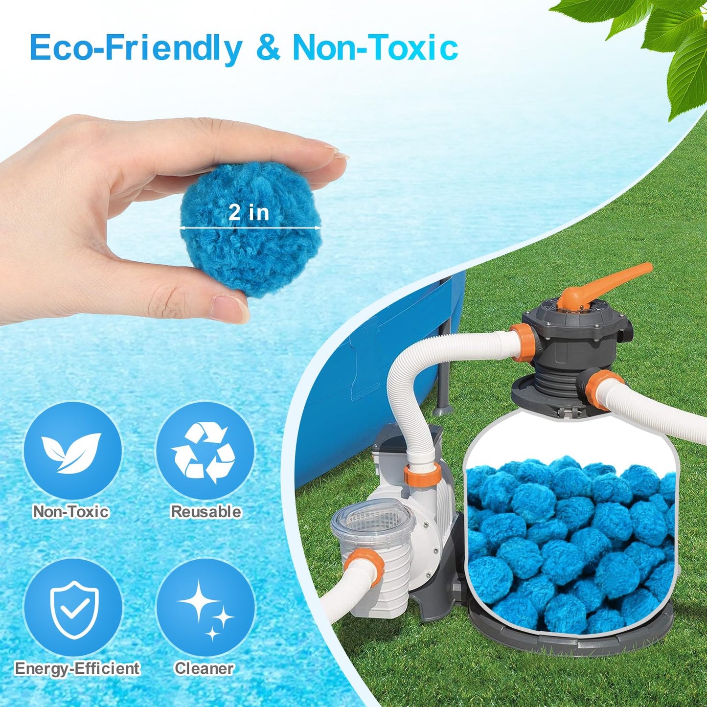 Askyli 3.1 lbs Pool Filter Balls for Sand Filter, Reusable Pool Sand Filter Balls, Efficient Blue Filter Media Balls, Suitable for All Sand Filter System (Equals 100lbs Pool Filter Sand)