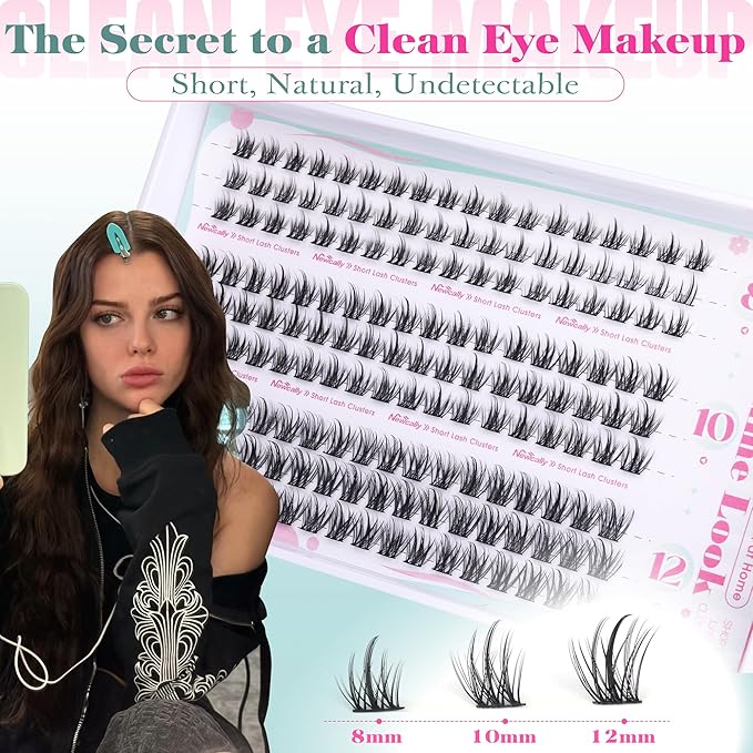 Short Lash Clusters Natural Wispy 8-12MM Eyelash Clusters Eyelash Extension Kit CD-Curly Individual Lashes Kit DIY Lash Extension at Home Long-lasting Effect by Newcally