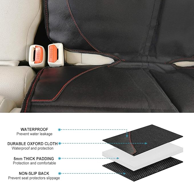 Car Seat Protector, 2 Pack Carseat Protector with Thick Padding, Baby/Pets for Child Car Seat-Mesh Pockets-Waterproof-Universal Size(Black)