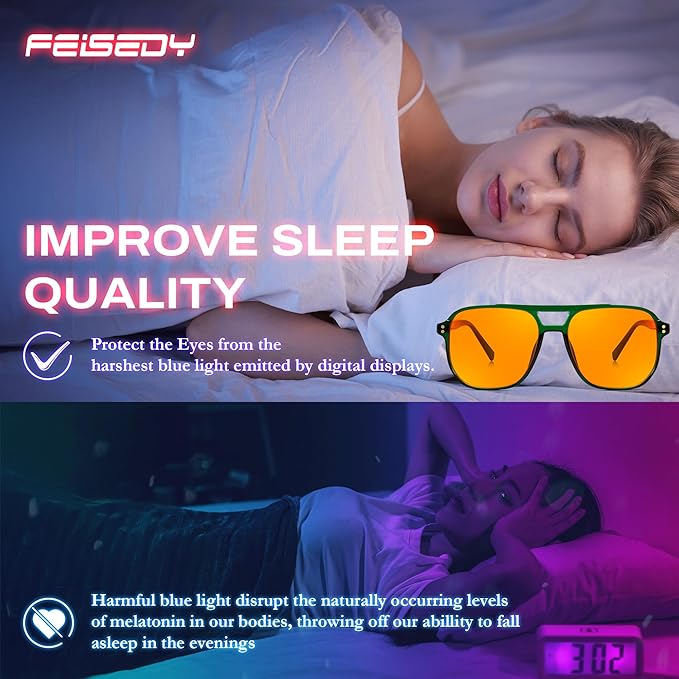 FEISEDY Amber Blue Light Glasses for Computer Gaming Orange/Yellow lens Anti Eyestrain Sleep Glasses G2835