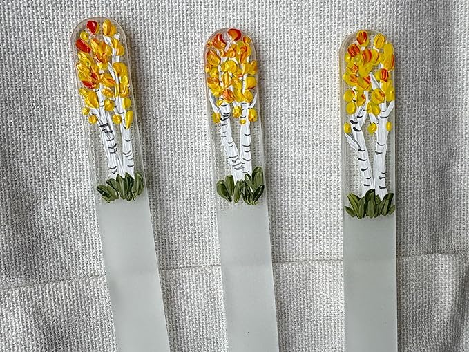 Aspen Tree Glass Nail File Ã¢ÂÂ Hand-Painted Czech Crystal Nail File, Gentle Nail Care Tool, Eco-Friendly & Durable, Unique Fall-Inspired Nail Art Gift for Women