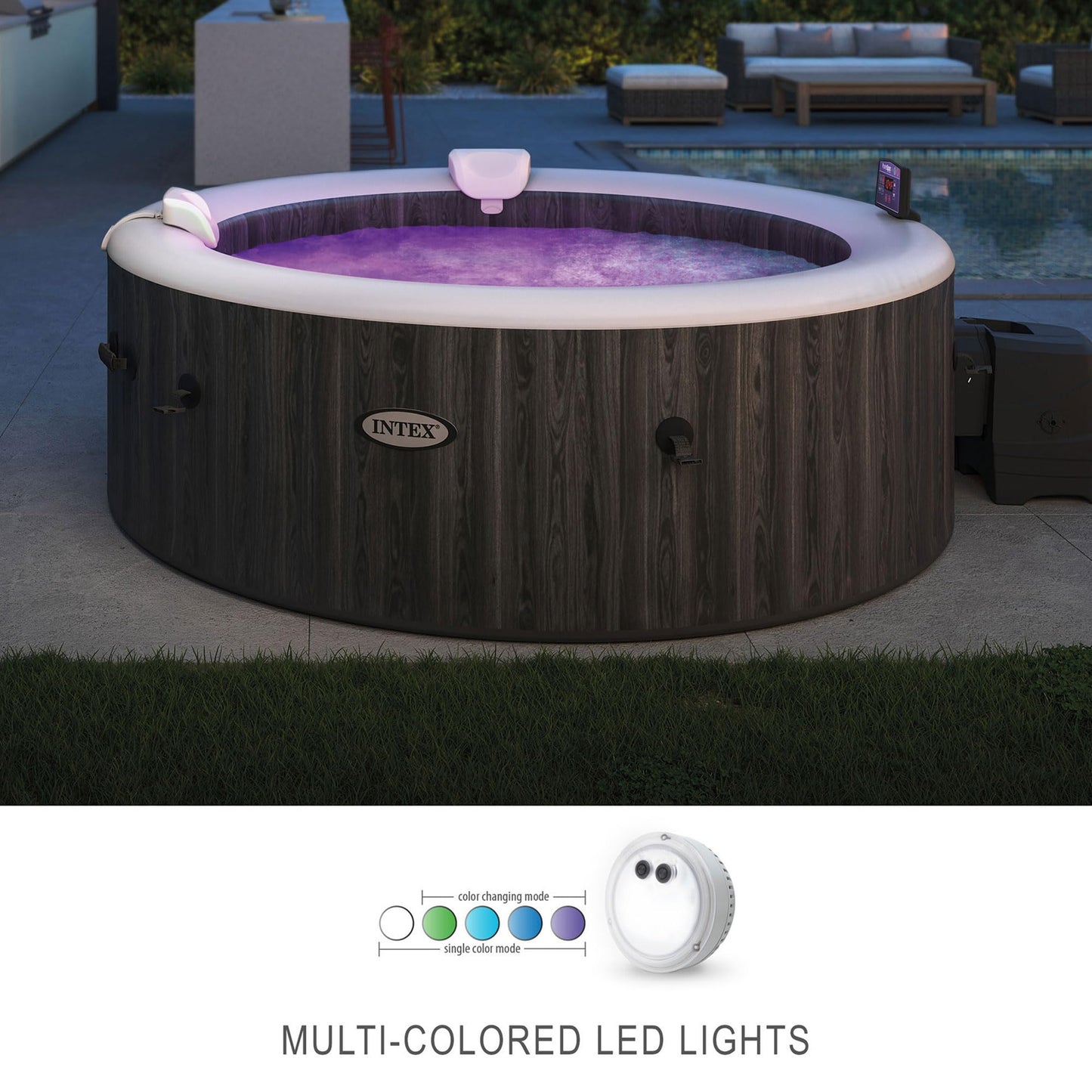 Intex PureSpa Battery Powered Submersible Multi-Colored LED Light for Intex PureSpa Models with White, Green, Teal, Blue, and Purple Lights