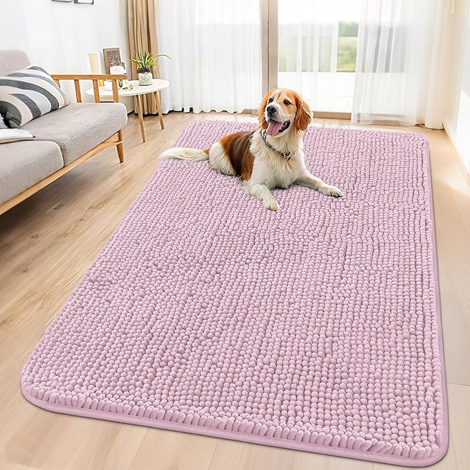 Smiry Dog Door Mat for Muddy Paws 59x35, Absorbs Moisture and Dirt Doormat, Non-Slip Washable Quick Dry Chenille Front Door Mat Indoor Entrance, Entryway Carpet for Inside Floor, Dusty Rose