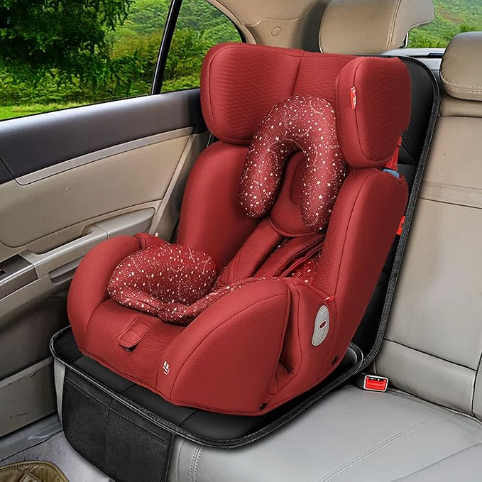 Car Seat Protector 1 Pack Car Seat Cushion Mat Thickest Padding,Waterproof 600D Fabric Car Seat Covers for Non-Slip Backing Mesh Pockets for Baby and Pet (Beige, 1 Pc)