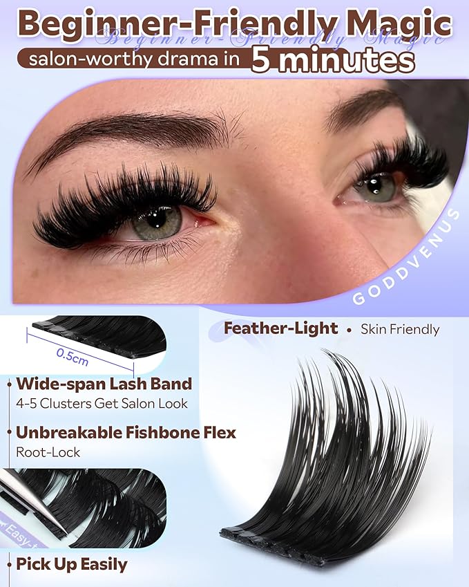 Wispy Lash Clusters with Spikes Salon-Like Eyelash Clusters DIY D Curve Cluster Eyelash Extensions Full Spiky Individual Lashes Cluster by Goddvenus (10-16mm 130Pcs)