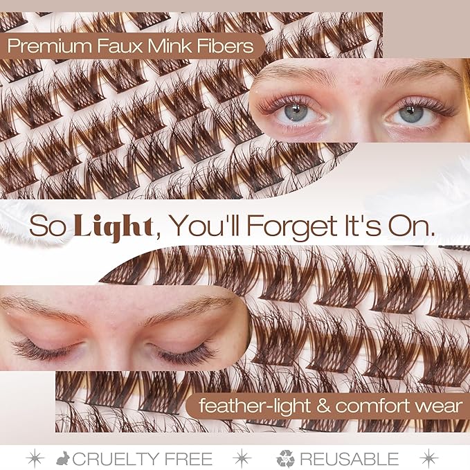 Mavphnee Brown Cluster Lashes Fluffy Eyelash Extensions Wispy Lash Clusters Natural Eyelash Clusters Dark Brown Lash Clusters Soft DIY Individual Lash Extesnions (8-16MM, CC Curve)