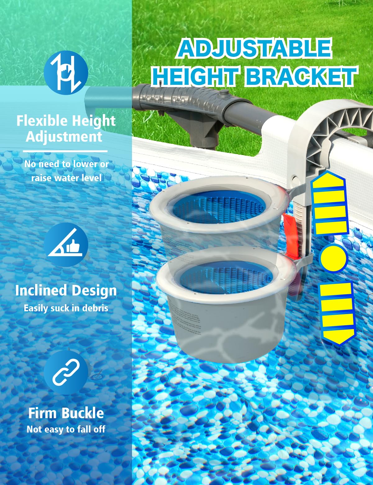 MUWOOB Above Ground Pool Skimmer with 5 Skimmer Socks, Wall Mount Surface Skimmer with Hose & Basket, Compatible with Intex Pools, Adjustable Floating Filter, Automatically Removes Leaves & Debris