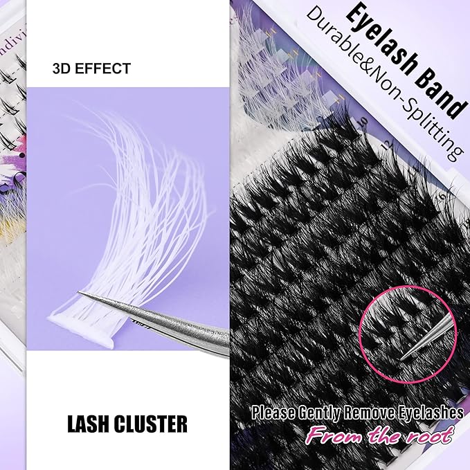 Wispy Lash Clusters with Bottom Lashes Black and White Eyelashes 10-22mm Thick Cluster Eyelash Extensions 294Pcs Wispy Individual Lashes with White Eyelash Clusters Plant Fibers Lashes Clusters