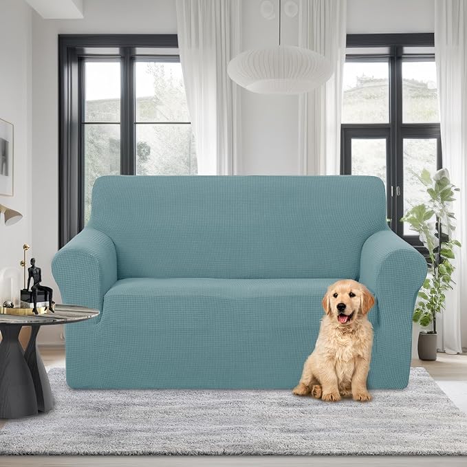 U-NICE HOME Loveseat Cover Stretch Couch Cover Sofa Cover Sofa Slipcover Furniture Protector for 2 Cushion Couch Sofa Pet Friendly(Loveseat, Light Blue)