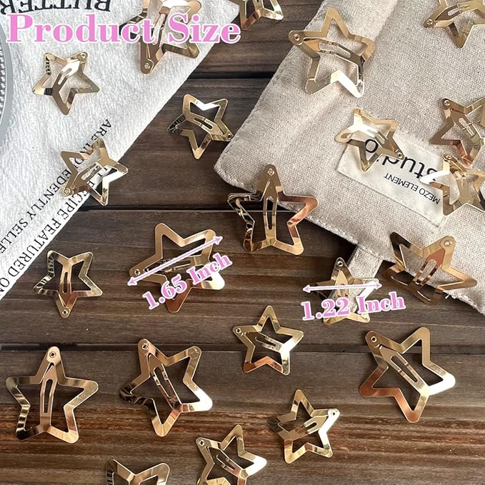 30 PCS Gold Star Hair Clips,20PCS 1.22"Star hair Clip and 10 PCS 1.65"Hair Clip Snap Hair Accessories Non Slip stars Clips for Girls Women gold Accessories Gold Metal Hair Clips