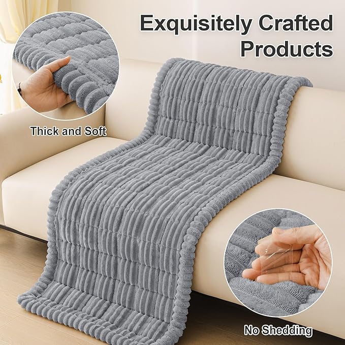 hyha Couch Covers for Dogs Washable, Non Slip Plush Dog Sofa Protectors, Fuzzy Pet Couch Covers for 3 Cushion Sofa Pet Friendly (Grey, 27.6" x 70.9")