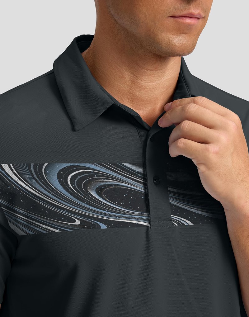Men's Golf Shirts Dry Fit Moisture Wicking Performance Short Sleeve Collared Polo Shirts for Casual Athletic Business (Black Galaxy, 4XL)