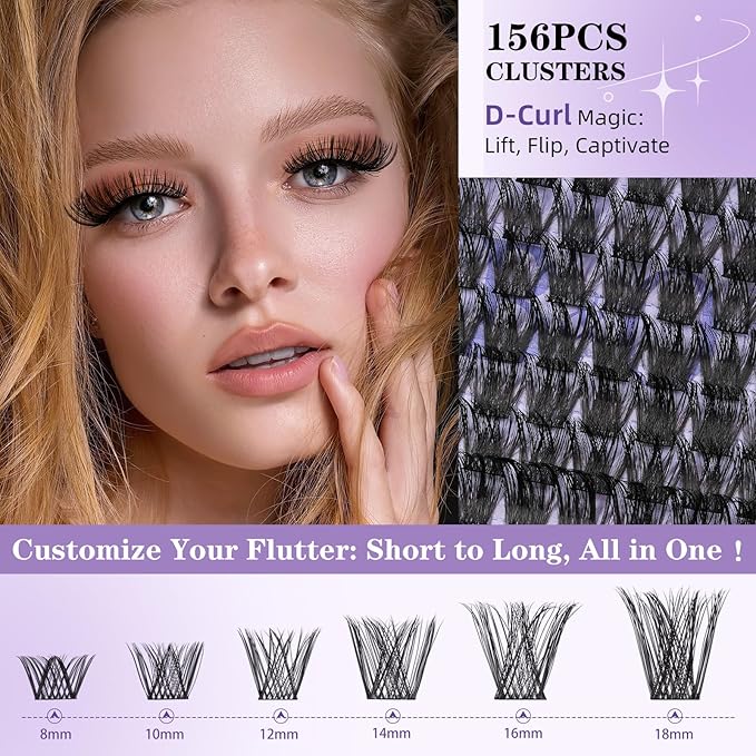 Lash Clusters B05 D Curl 8-16mm DIY Eyelash Extensions 72 Clusters Lashes B&Qaugen Fluffy Individual Lashes Cluster DIY at Home (B05,8-16MIX)