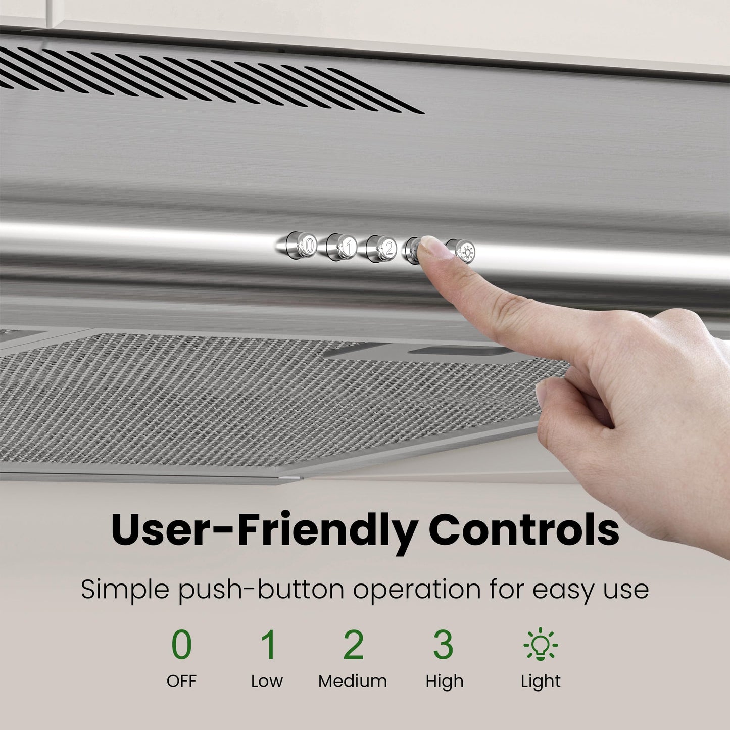 FIREGAS Under Cabinet Range Hood 30 inch, Ducted/Ductless Convertible Kitchen Hood Over Stove Vent, LED Light, 3 Speed Exhaust Fan, Reusable Aluminum Filters, Push Button, with Charcoal Filter