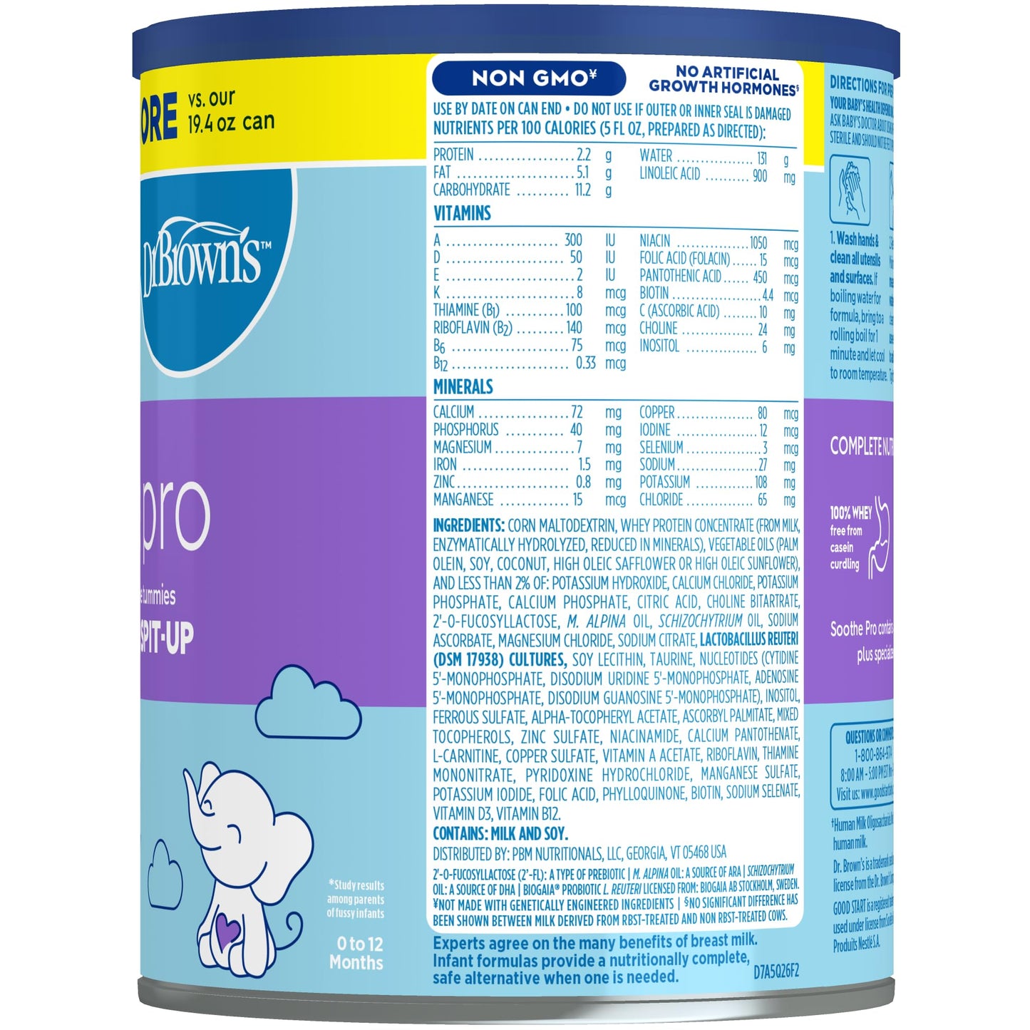 Good Start | Dr. Brown's Soothe Pro, Baby Formula Powder, for Sensitive Tummies, Gas, Fussiness and Spit-Up, Infant Formula with Probiotics, DHA, Non-GMO, 30.6 Ounce