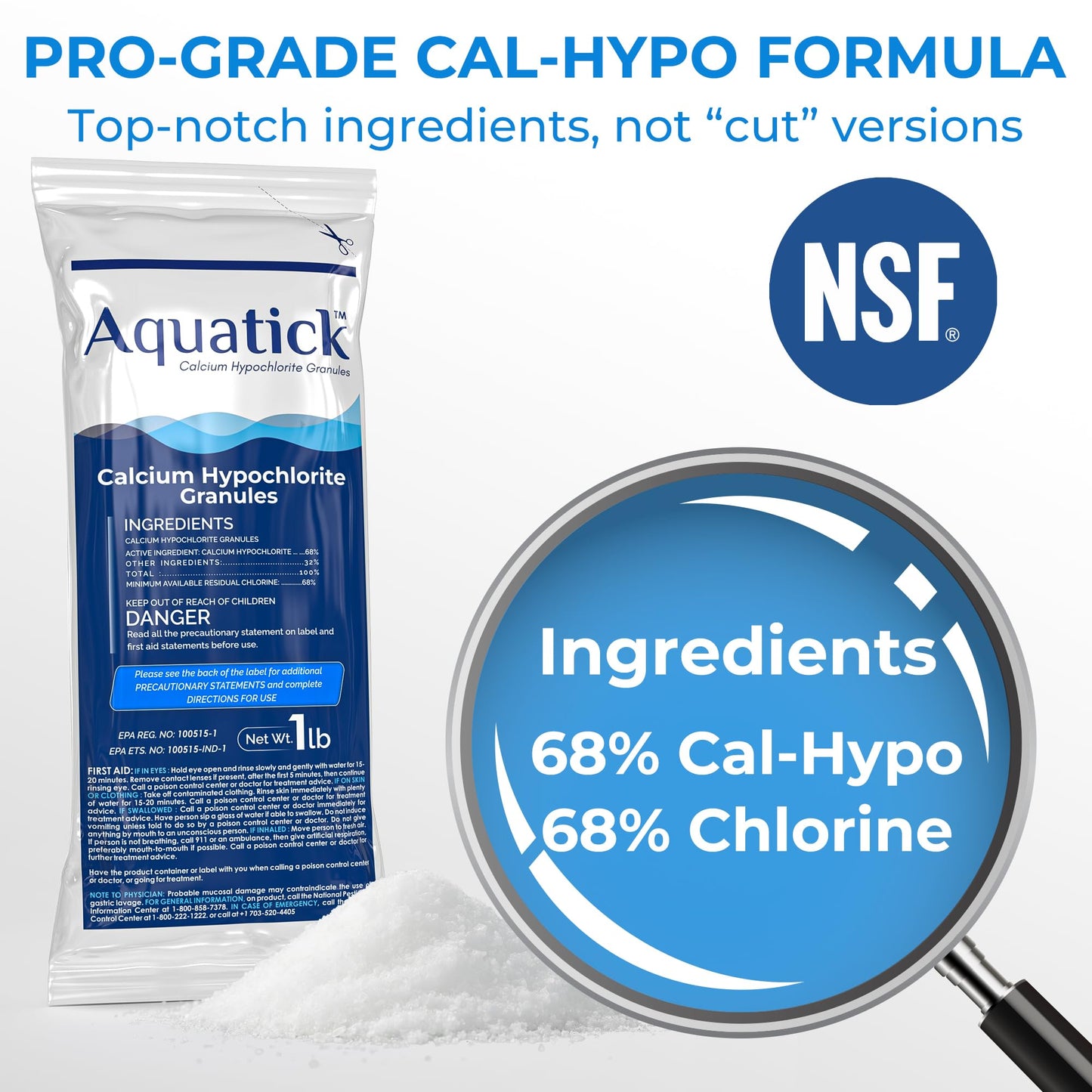 Pro-Grade Chlorine Pool Shock, 68% Cal-Hypo Granular Sanitizer, Prevents Bacteria & Algae, Restores Crystal Clear Water - Shock Treatment, Swimming Pool Chemical - 24 X 1lb