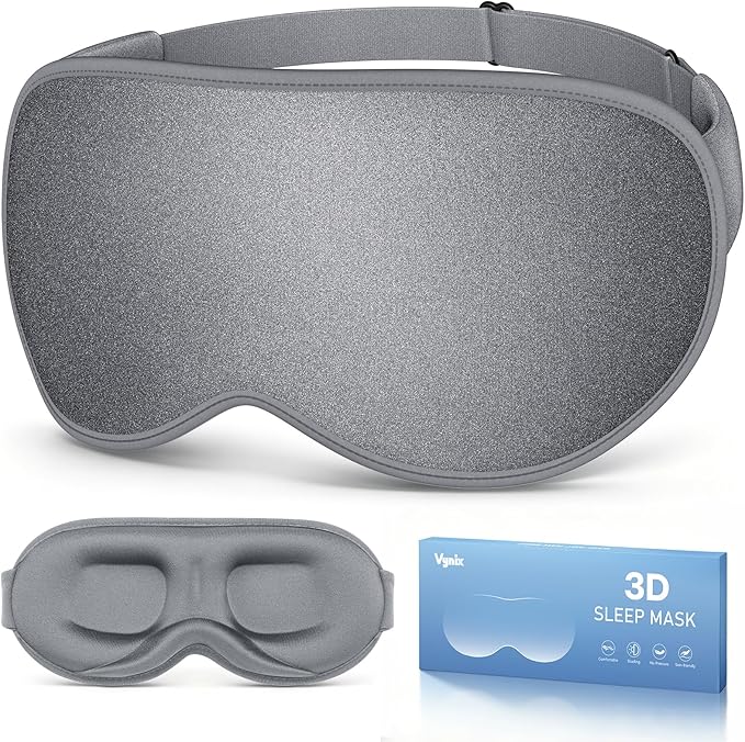 Sleep Mask for Men Women - 100% Blackout Cooling Eye Masks for Sleep - 3D Sleeping Mask for Side Sleepers - Zero Pressure Lash Extensions Eye Cover Shade for Airplane Travel Essentials, Grey