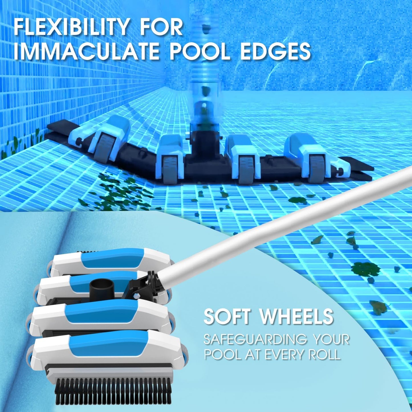 Enhanced Pool Vacuum Head with Direction-Control Handle - 17.5in Extra-Wide 4LB Professional Weighted Vac Heads Brush & Wheels -Deep Clean for Vinyl Liner,Inground & Above Ground Swimming Pool - Blue
