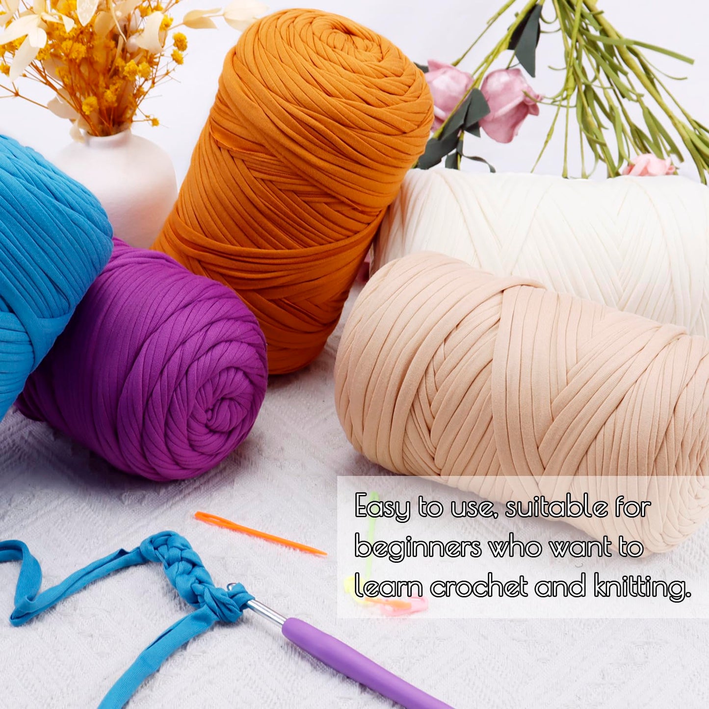 JeogYong T-Shirt Yarn, 400g/131 Yards Elastic Fabric Crochet Cloth T Shirt Yarn, Thick Hand Knitting Polyester Fabric Ribbon for Crocheting Bags/Baskets/Rugs, Home Decor, DIY Crafts (Royal Blue)