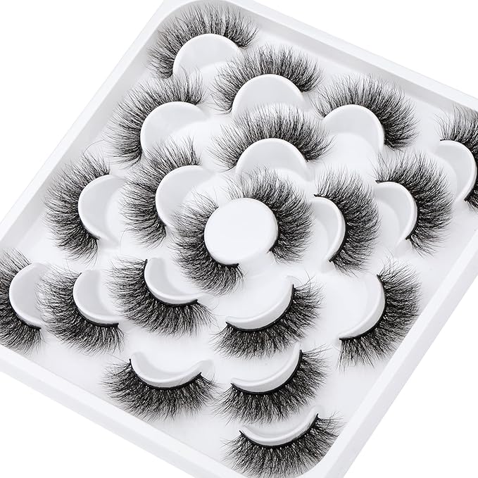 ALICROWN Fuzzy Mink Lashes, Faux Mink Eyelashes 3D Volume Lashes Pack Handmade Dramatic Thick Crossed Fake Eyelashes Soft Reusable 10 Pairs
