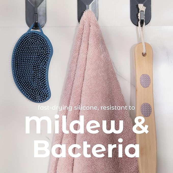 MainBasics Silicone Body Scrubber Dual-Sided Shower Loofah and Exfoliator (Dark Blue, Exfoliate)