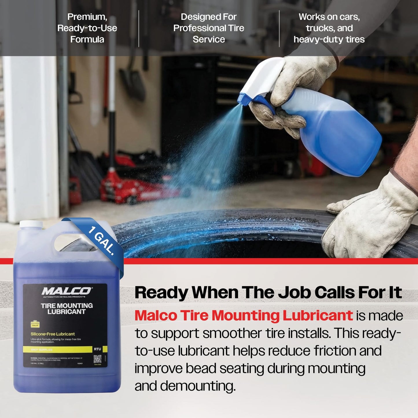 Malco Tire Mounting and Demounting Lubricant with Applicator - Tire Lube for Changing Tires/Improved Bead Seal & Rust Protection for Automotive, Truck, Farm, and Construction Tires
