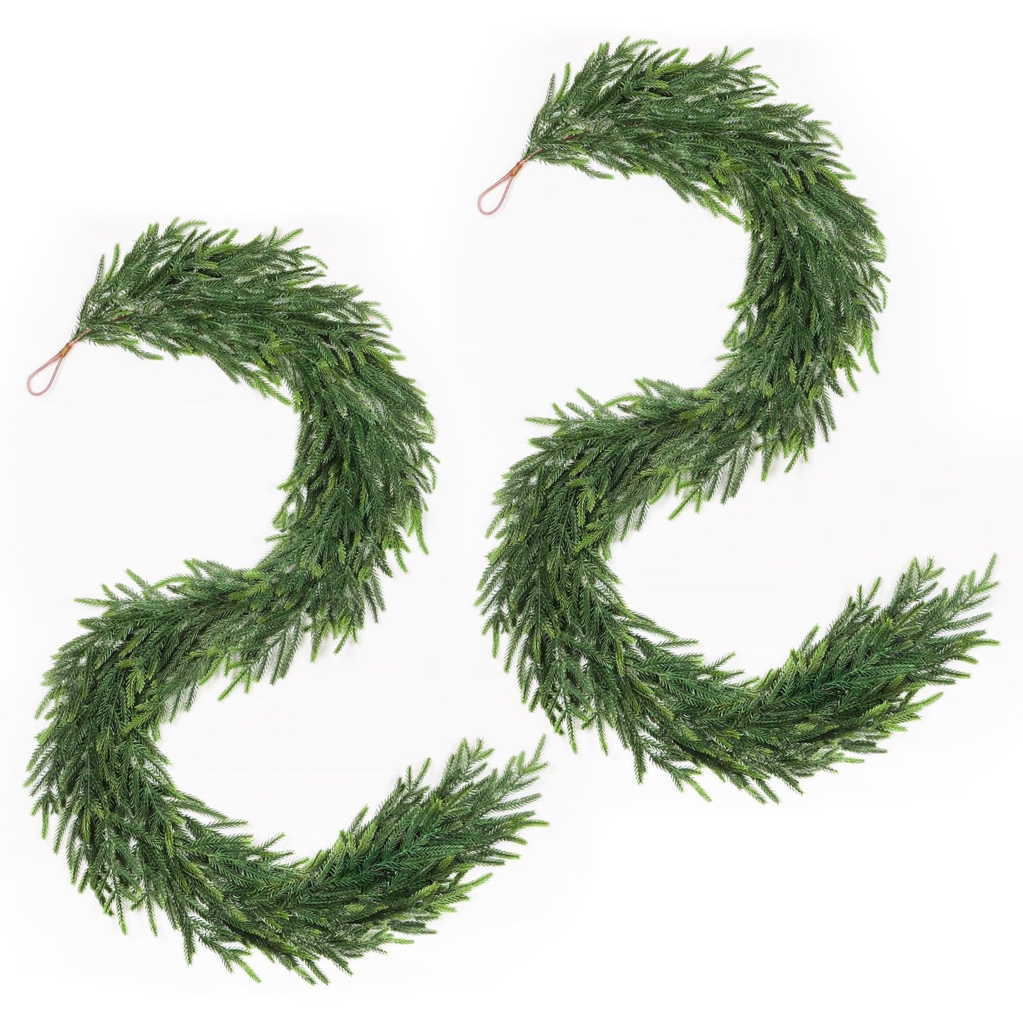 TOWPONICS 12FT（2 * 6FT） Christmas Norfolk Pine Garland, Real Touch Faux Green Garlands, Winter Artificial Greenery Garland for Mantle, Stairs, Table, Fireplace, Indoor & Outdoor Xmas Decorations