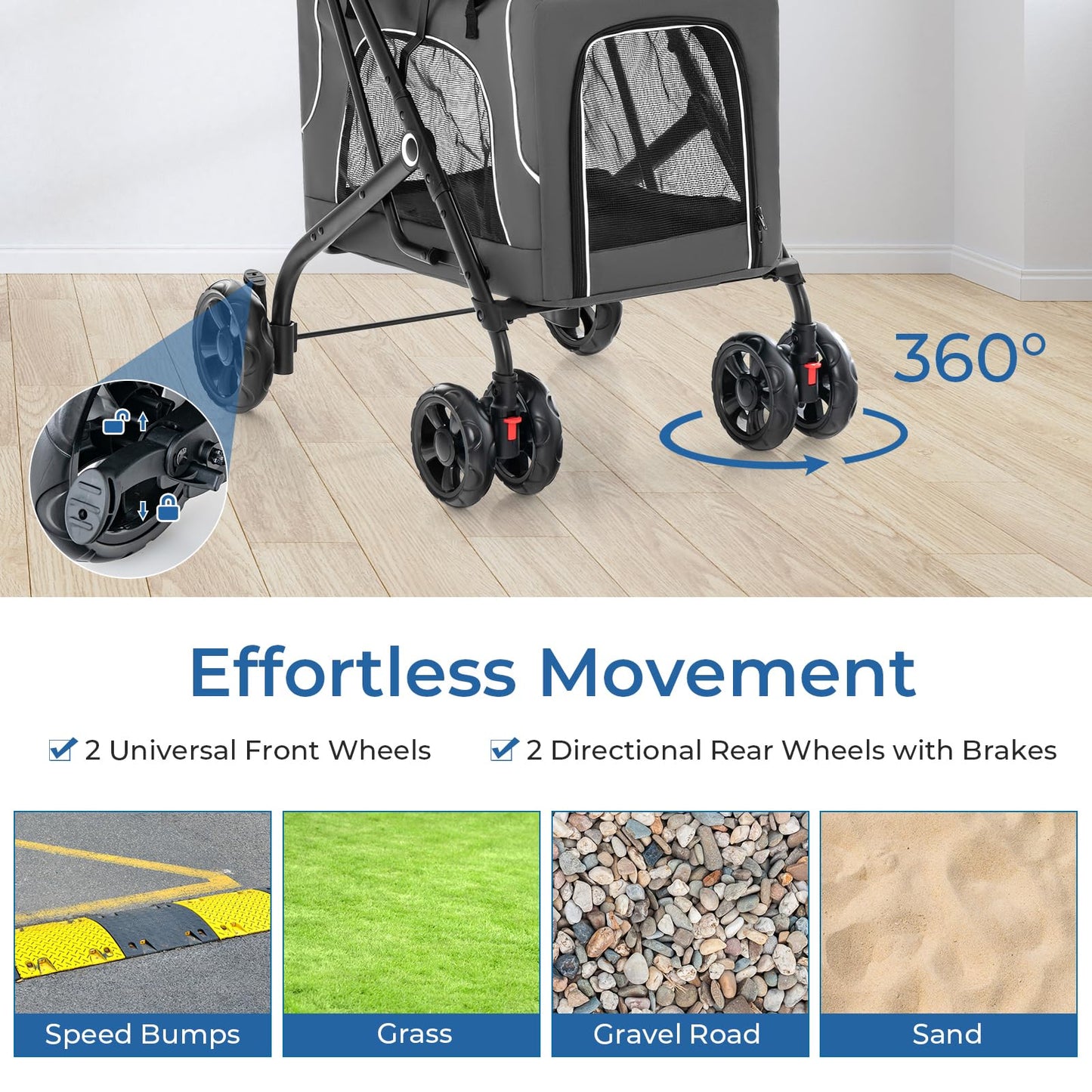 Giantex Double Dog Stroller for 2 Dogs, Detachable Carriers, Safety Belt, 4 Lockable Wheels, Pet Travel Carrier Strolling Cart, Folding Cat Stroller for Small Medium Pets Dogs (Gray)