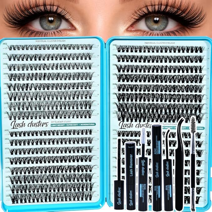 Wispy Lash Clusters Kit 640pcs Eyelash Cluster Extensions Curl Individual False Eyelashes Natural Fluffy Mink Lash Extension Kit (Lash Clusters-30D+40D+50D+60D KIT, Lash Clusters)