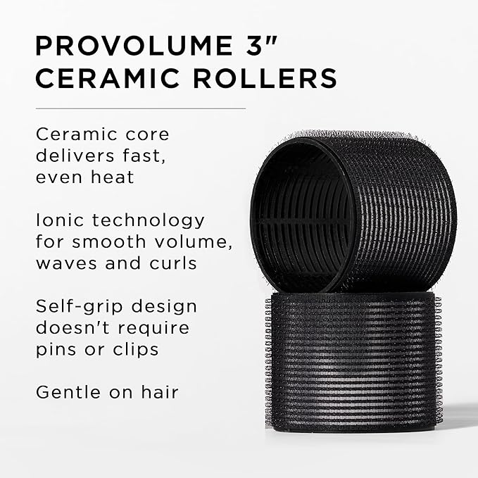Fromm ProVolume 3" Self-Grip Ceramic Ionic Thermal Hair Rollers, 2 Count, Large Salon Quality Hair Curlers for Long Hair and Curtain Bangs