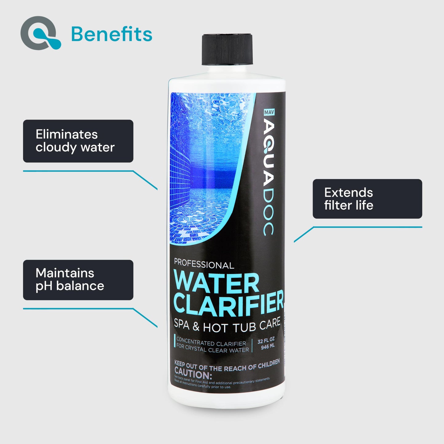 MAV AquaDoc Spa Clarifier & Hot Tub Clarifier for Fast Acting Cloudy Water Treatment, The Spa Clarifier Hot Tub Owners Love, Use Our Hot Tub Water Clarifier to Keep Your Spa Clear & Balanced - 32oz