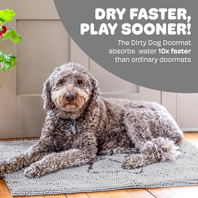 Dog Gone Smart Dirty Dog Doormat - Fast Drying Rug with Super Gripper Backing for Clean Floors - Super Absorbent and Machine Washable Mat for Muddy Paws - Silver Grey