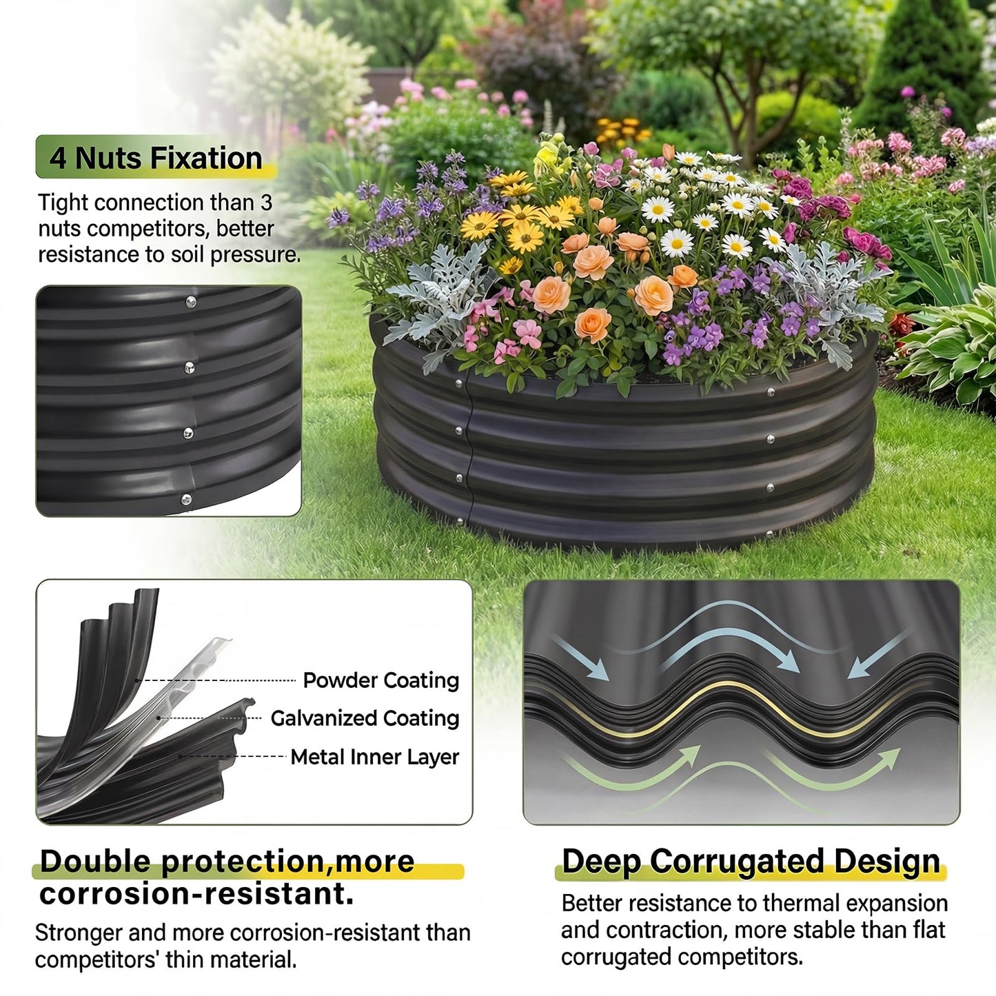 Land Guard Galvanized Raised Garden Bed, Planter Raised Garden Beds Outdoor, Round Clearance Raised Garden Beds for Gardening Vegetables 4x4x1ft (Gray)……