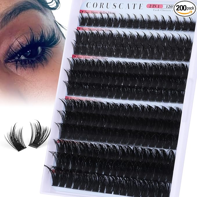 CORUSCATE Spiky Lash Clusters Wispy Cluster Eyelash Extensions Mink Strip Lashes 120D Volume Mega Style Spikes Eyelashes Manga Individual Lashes Clusters Salon Look Fairy Lash Extension