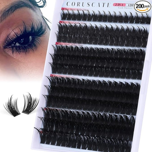 CORUSCATE Spiky Lash Clusters Wispy Cluster Eyelash Extensions Mink Strip Lashes 120D Volume Mega Style Spikes Eyelashes Manga Individual Lashes Clusters Salon Look Fairy Lash Extension
