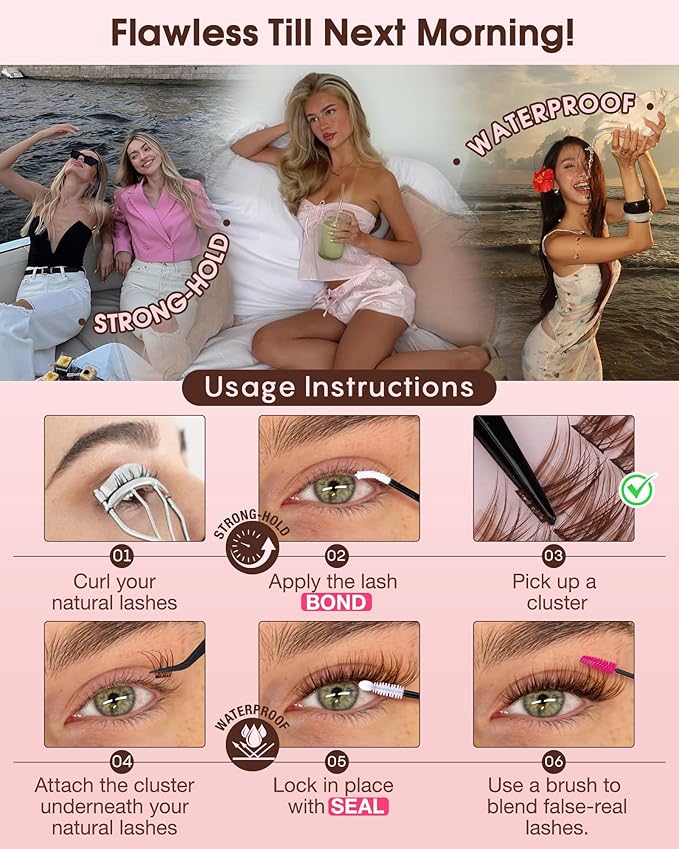 Goddvenus Brown Wispy Lash Clusters Kit Natural Cluster Eyelash Extensions Kit False Eyelashes Clusters Fluffy DIY Individual Lash Extensions Kit C Curl