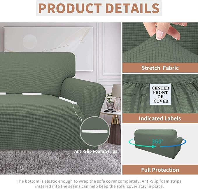 Easy-Going 100% Waterproof Couch Cover, Dual Waterproof Sofa Cover, Stretch Jacquard Sofa Slipcover, Leakproof Furniture Protector for Kids, Pets, Dog and Cat (Sofa, Grayish Green)