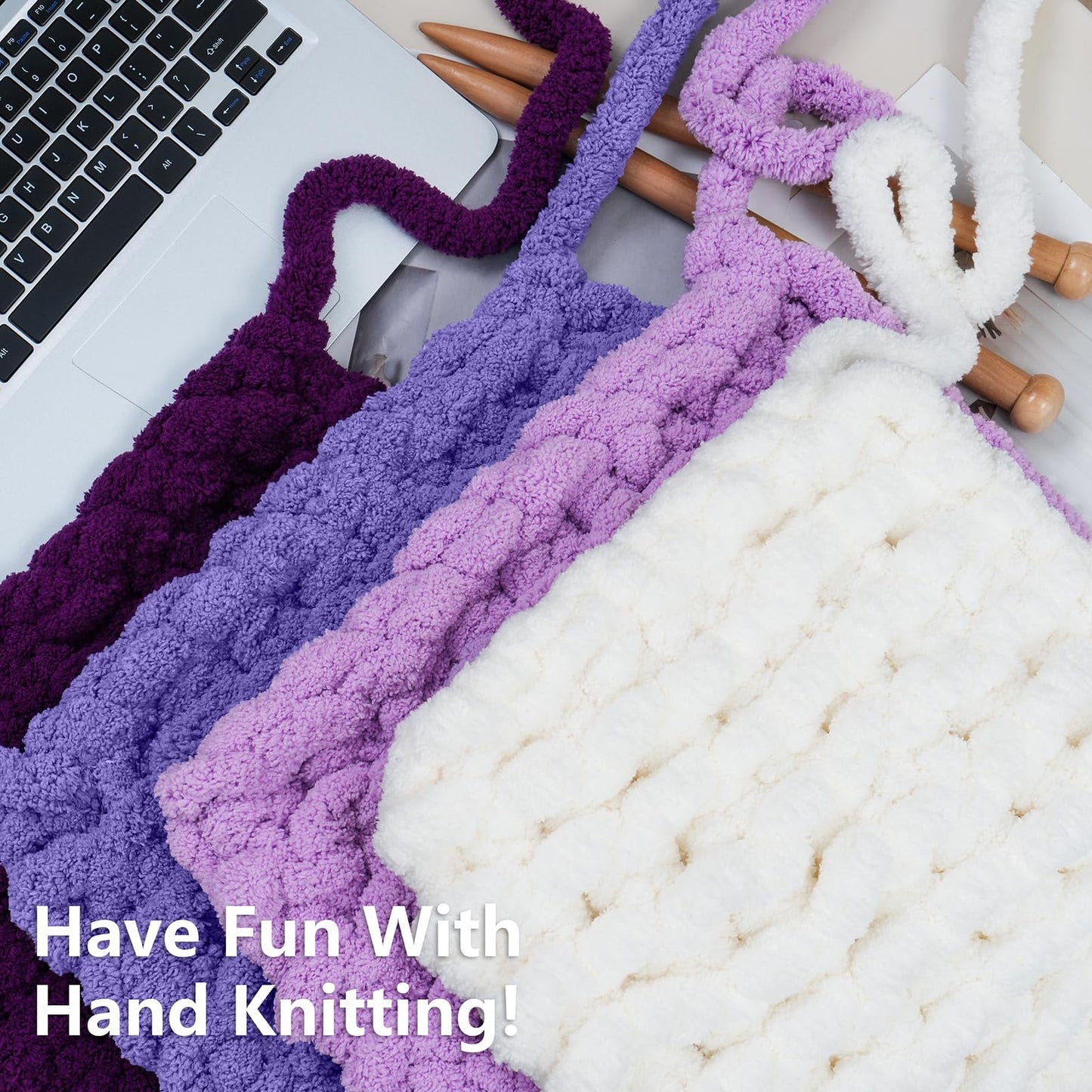 Cozyful Chunky Yarn for Hand Knitting - #10 Chunky Chenille Yarn, Jumbo Big Thick Chunky Yarns for Crocheting, Super Bulky Chunky Knit Blanket Yarns, 8 Skein (25yd, 8oz/Skein), Cream & Multi Purple