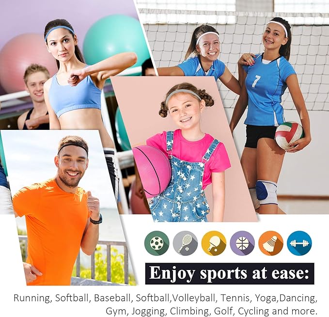 4 Pieces Elastic Sports Headbands Thick Non-Slip Hair Bands for Women and Men