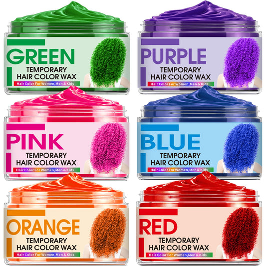 6 Color Temporary Hair Color Wax,Christmas Gifts,Stocking Stuffers for Kids, Blue Green Purple Pink Orange Red Hair Dye Natural Instant Hair Wax Color,DIY Temporary Hair Color for Kids Teens Women Men