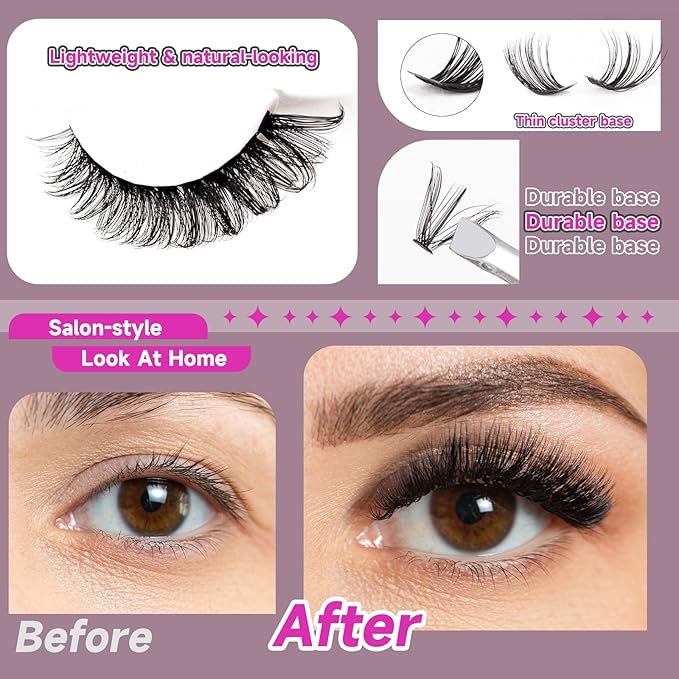 Ocean Pearl Lash Clusters 320PCS 11-20mm Lash Extension Kit 30D+40D+60D Eyelash Extension Kit Individual Lashes Thick Eyelash Clusters Lashes Clusters with Eyelashes Bond+Seal+Adhesive+Tweezer-60D