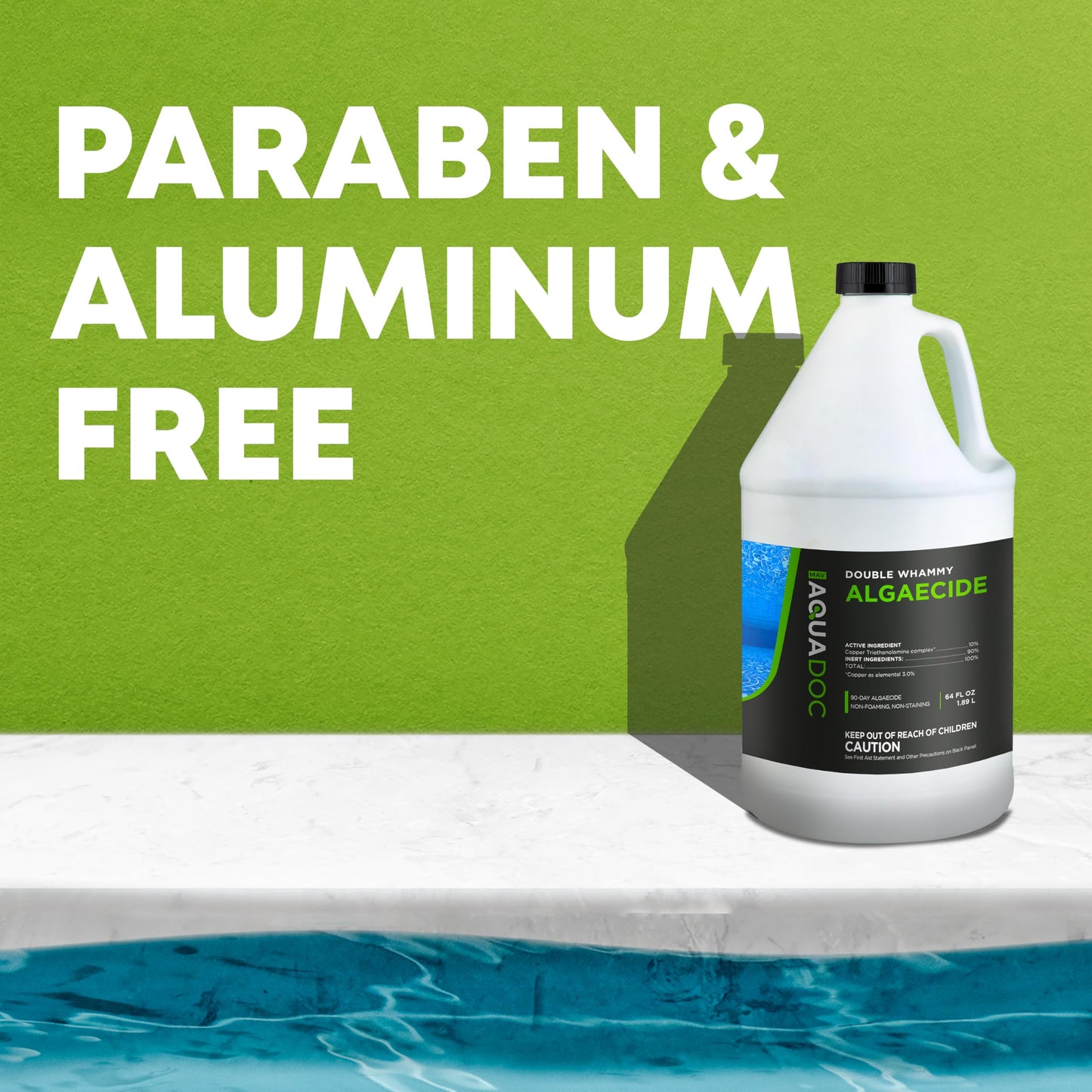 Copper Pool Algaecide for Swimming Pools - 64 oz - 90 Day Algaecide for Inground & Above Ground Pools, Helps Prevent & Remove Green, Mustard, Blue, Black Algae - AquaDoc