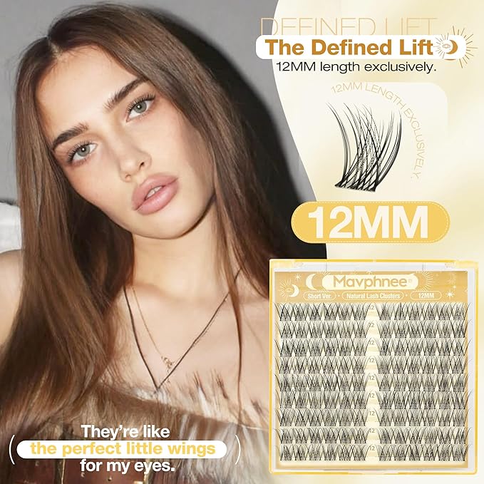 12MM Natural Eyelash Clusters Clear Band Lash Clusters Fluffy Individual Lashes DIY Cluster Lashes Wispy Cluster Eyelash Extensions for Polished Look (108PCS, CC Curve)