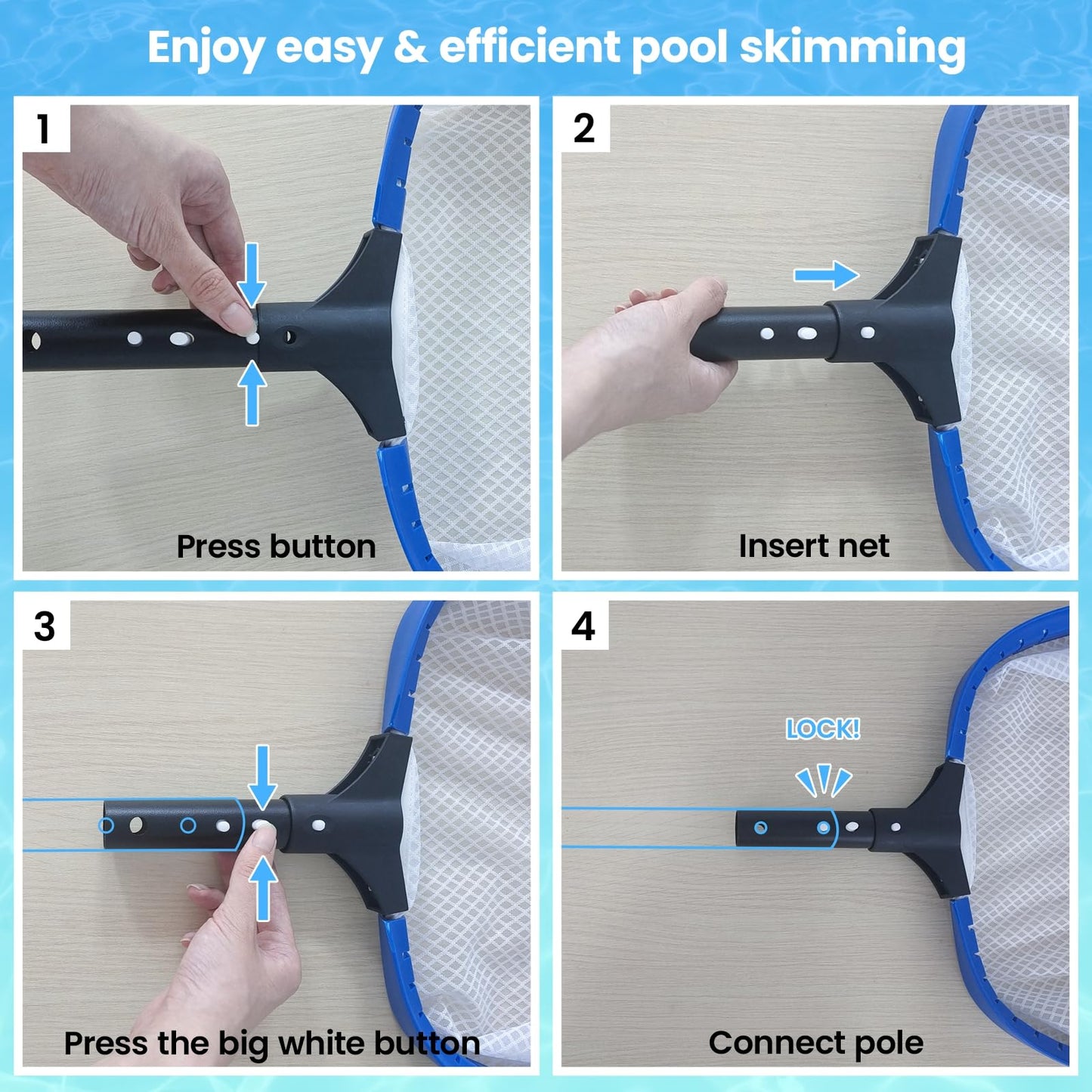 Poolvio 14" Pool Skimmer Net – Heavy Duty Leaf Net with Aluminum Frame with Diamond-Pattern Ultra-Fine Soft Mesh Bag – Pool Cleaning Tool for Leaves, Sand, Pollen & Small Debris (No Pole)