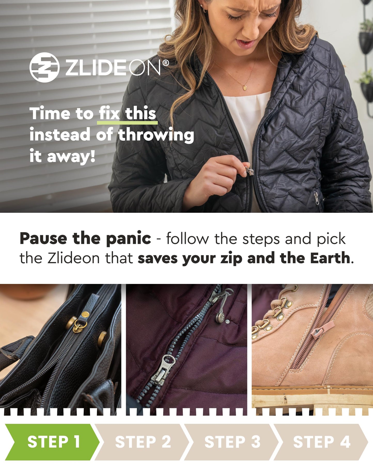 Zlideon Zipper Repair Kit for Plastic Zippers Multipack - 4pcs, Black | Instant Zipper Pull Replacement Slider for Kids’ Clothing, Sportswear, Duvet Covers | Easy to Install | Made in Germany