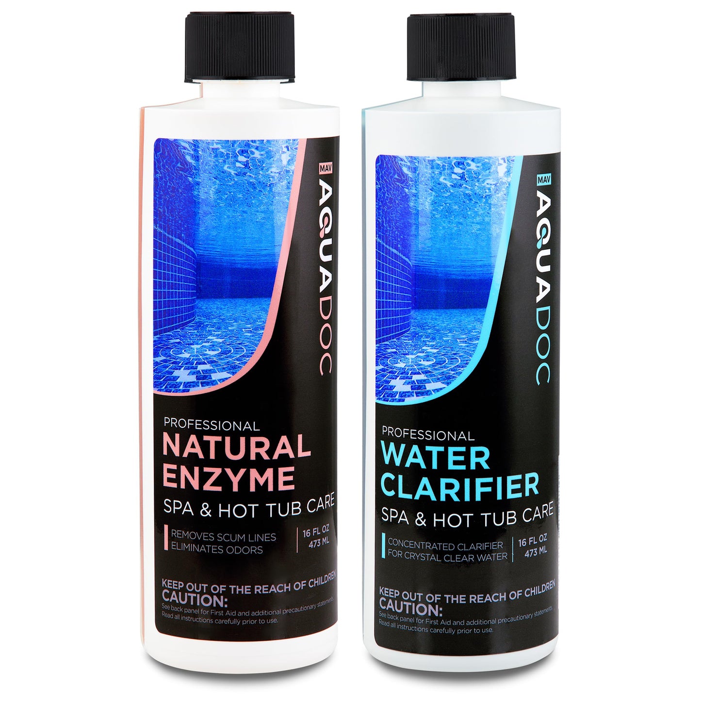 AquaDoc Spa Enzyme and Spa Clarifier Bundle - Includes 16oz Enzyme Cleaner and 16oz Hot Tub Water Clarifier - Hot Tub Chemicals Made in USA