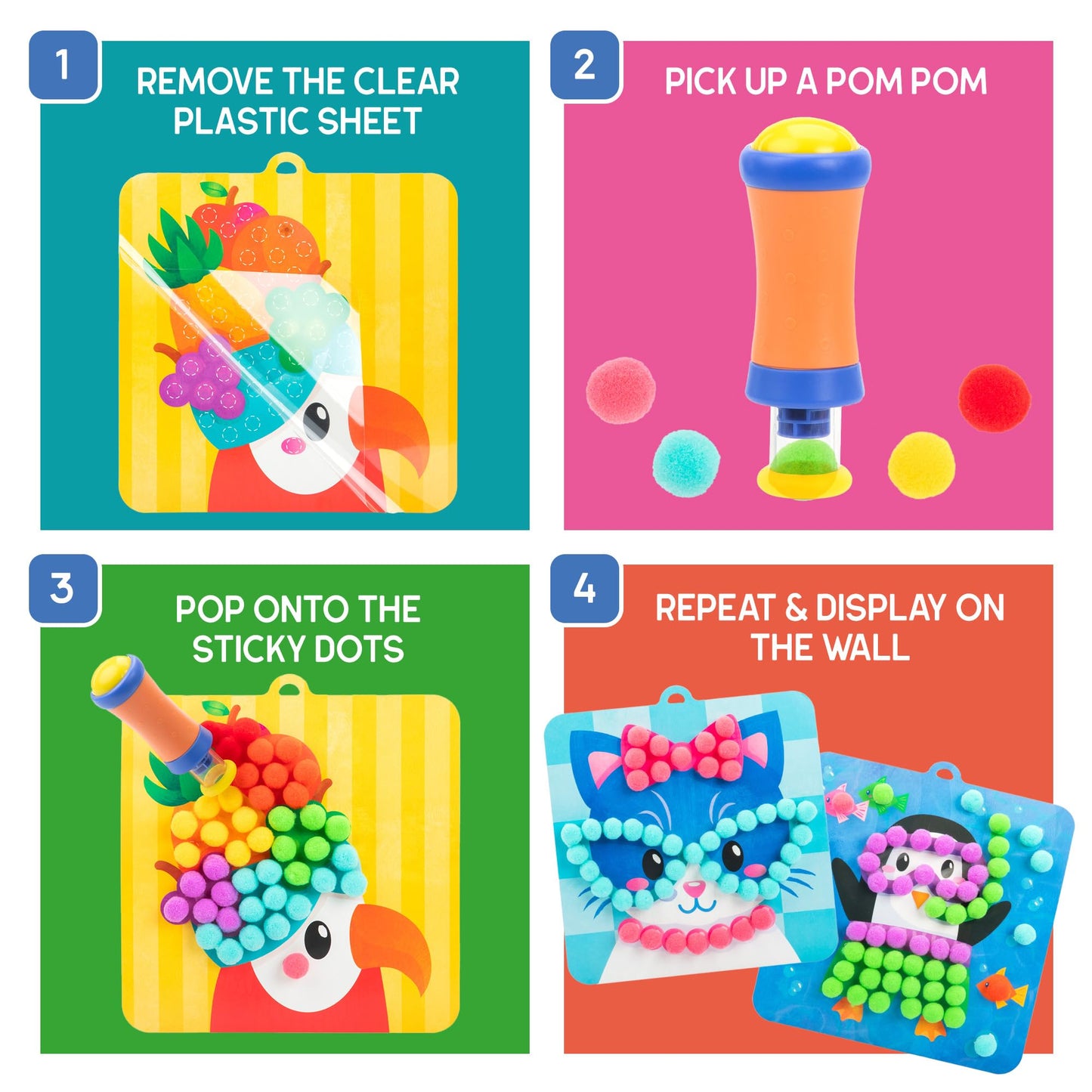 Educational Insights Pom Pom Kit: Animal Dress Up - Arts and Crafts for Kids 4-6, DIY Arts & Crafts Kits, Kids No Mess Activities, Preschool and Kindergarten Crafting Set, Toddler Craft Supplies