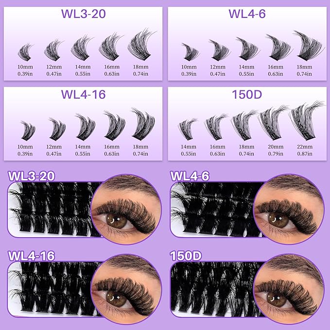 RITALASH Cluster Lashes 460PCS 4 Style Lash Clusters Eyelash Extensions False Eyelashes DIY Wispy Lash Extension Natural Look Individual Lashes(WL Style+150D lash only)