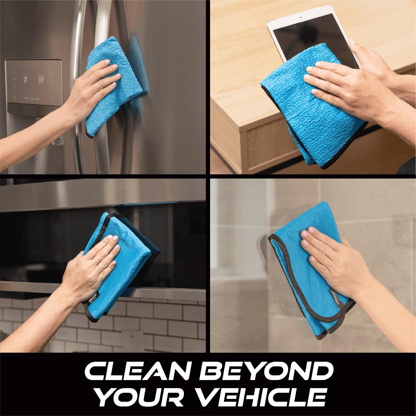 VIKING Glass Microfiber Cleaning Cloth for Car and Home, Glass Towels for Mirror, and Picture Frames, and Car Detailing Kit, 16 inch x 16 inch, Blue, 4 Pack
