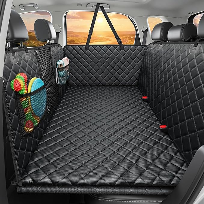URPOWER Back Seat Extender for Dogs - Large Hard Bottom Dog Car Seat Cover Holds 550lbs, Waterproof Comfortable Dog Hammock Pet Bed with High-Density Foam Non-Slip Backseat Protector for Cars, SUVs